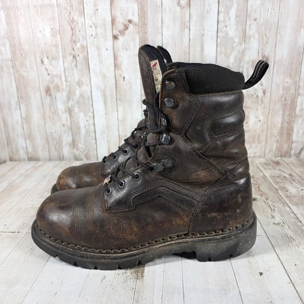 Red Wing 414 Mens 9 D Dark Brown Leather 8 Inch EH Work Boots Lace Up Lug Sole